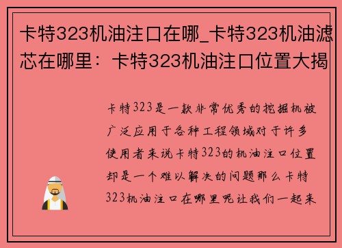 卡特323机油注口在哪_卡特323机油滤芯在哪里：卡特323机油注口位置大揭秘