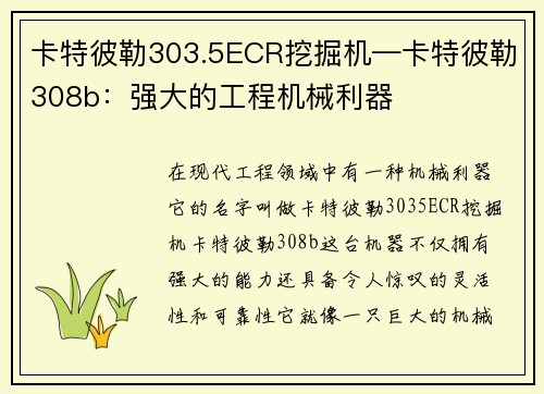 卡特彼勒303.5ECR挖掘机—卡特彼勒308b：强大的工程机械利器