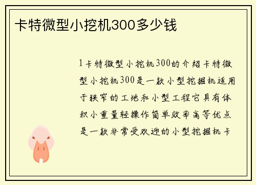 卡特微型小挖机300多少钱